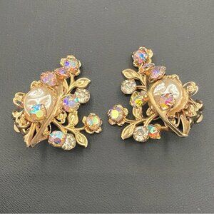 Gorgeous Baroque Style AB Crystal and Faux Pearl Vintage Clip On Earrings